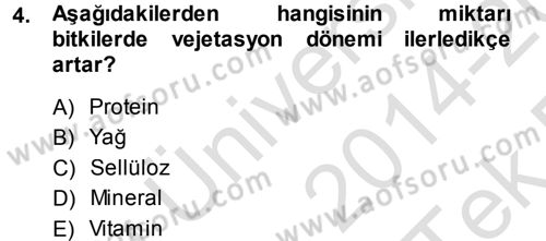 Temel Yem Bilgisi ve Hayvan Besleme Dersi 2014 - 2015 Yılı Tek Ders Sınavı 4. Soru