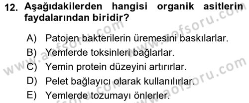 Temel Yem Bilgisi ve Hayvan Besleme Dersi 2015 - 2016 Yılı (Vize) Ara Sınavı 12. Soru