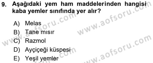 Temel Yem Bilgisi ve Hayvan Besleme Dersi 2015 - 2016 Yılı (Vize) Ara Sınavı 9. Soru