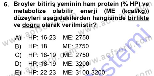 Temel Yem Bilgisi ve Hayvan Besleme Dersi 2015 - 2016 Yılı (Final) Dönem Sonu Sınavı 6. Soru