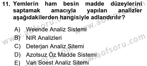 Temel Yem Bilgisi ve Hayvan Besleme Dersi 2016 - 2017 Yılı 3 Ders Sınavı 11. Soru