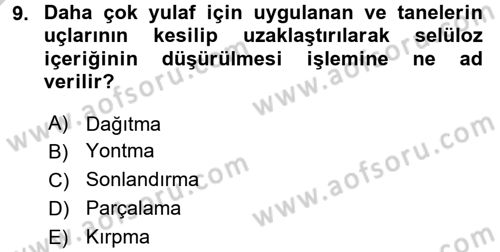 Temel Yem Bilgisi ve Hayvan Besleme Dersi 2016 - 2017 Yılı 3 Ders Sınavı 9. Soru