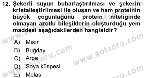 Temel Yem Bilgisi ve Hayvan Besleme Dersi 2016 - 2017 Yılı (Vize) Ara Sınavı 12. Soru