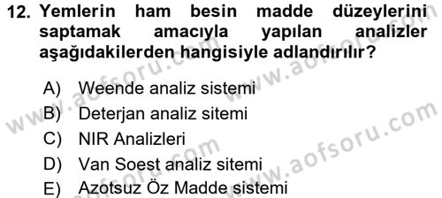 Temel Yem Bilgisi ve Hayvan Besleme Dersi 2016 - 2017 Yılı (Final) Dönem Sonu Sınavı 12. Soru