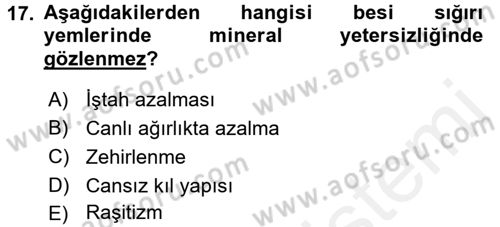 Temel Yem Bilgisi ve Hayvan Besleme Dersi 2016 - 2017 Yılı (Final) Dönem Sonu Sınavı 17. Soru