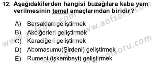 Temel Yem Bilgisi ve Hayvan Besleme Dersi 2017 - 2018 Yılı 3 Ders Sınavı 12. Soru