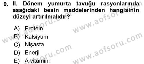 Temel Yem Bilgisi ve Hayvan Besleme Dersi 2017 - 2018 Yılı 3 Ders Sınavı 9. Soru