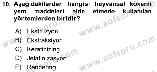 Temel Yem Bilgisi ve Hayvan Besleme Dersi 2017 - 2018 Yılı (Vize) Ara Sınavı 10. Soru