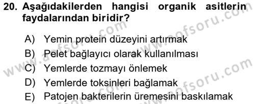 Temel Yem Bilgisi ve Hayvan Besleme Dersi 2017 - 2018 Yılı (Vize) Ara Sınavı 20. Soru