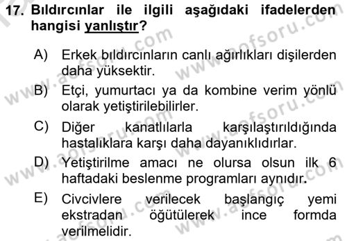 Temel Yem Bilgisi ve Hayvan Besleme Dersi 2018 - 2019 Yılı 3 Ders Sınavı 17. Soru