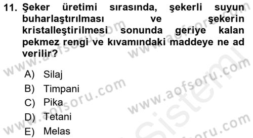 Temel Yem Bilgisi ve Hayvan Besleme Dersi 2018 - 2019 Yılı (Vize) Ara Sınavı 11. Soru