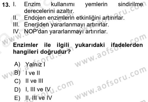 Temel Yem Bilgisi ve Hayvan Besleme Dersi 2018 - 2019 Yılı (Vize) Ara Sınavı 13. Soru