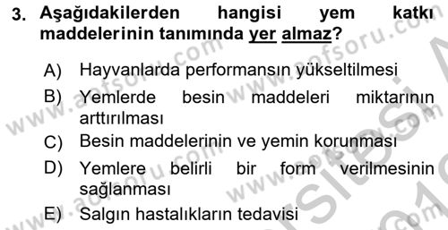 Temel Yem Bilgisi ve Hayvan Besleme Dersi 2018 - 2019 Yılı Yaz Okulu Sınavı 3. Soru