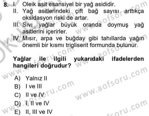 Temel Yem Bilgisi ve Hayvan Besleme Dersi 2018 - 2019 Yılı Yaz Okulu Sınavı 8. Soru