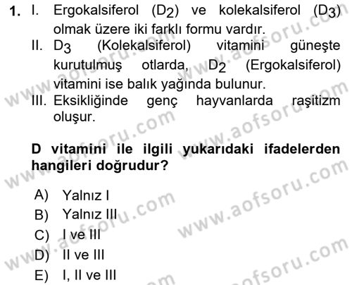 Temel Yem Bilgisi ve Hayvan Besleme Dersi 2019 - 2020 Yılı (Vize) Ara Sınavı 1. Soru