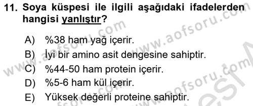 Temel Yem Bilgisi ve Hayvan Besleme Dersi 2019 - 2020 Yılı (Vize) Ara Sınavı 11. Soru