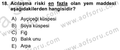 Temel Yem Bilgisi ve Hayvan Besleme Dersi 2019 - 2020 Yılı (Vize) Ara Sınavı 18. Soru