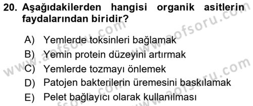 Temel Yem Bilgisi ve Hayvan Besleme Dersi 2019 - 2020 Yılı (Vize) Ara Sınavı 20. Soru