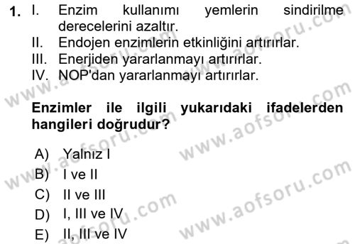 Temel Yem Bilgisi ve Hayvan Besleme Dersi 2019 - 2020 Yılı (Final) Dönem Sonu Sınavı 1. Soru