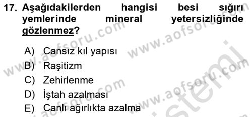 Temel Yem Bilgisi ve Hayvan Besleme Dersi 2019 - 2020 Yılı (Final) Dönem Sonu Sınavı 17. Soru