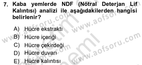 Temel Yem Bilgisi ve Hayvan Besleme Dersi 2019 - 2020 Yılı (Final) Dönem Sonu Sınavı 7. Soru