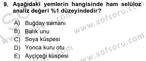 Temel Yem Bilgisi ve Hayvan Besleme Dersi 2019 - 2020 Yılı (Final) Dönem Sonu Sınavı 9. Soru