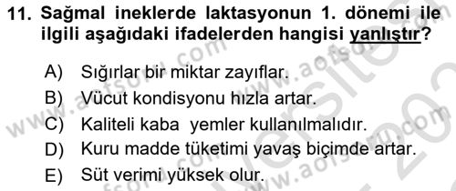 Temel Yem Bilgisi ve Hayvan Besleme Dersi 2020 - 2021 Yılı Yaz Okulu Sınavı 11. Soru