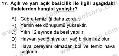 Temel Yem Bilgisi ve Hayvan Besleme Dersi 2020 - 2021 Yılı Yaz Okulu Sınavı 17. Soru