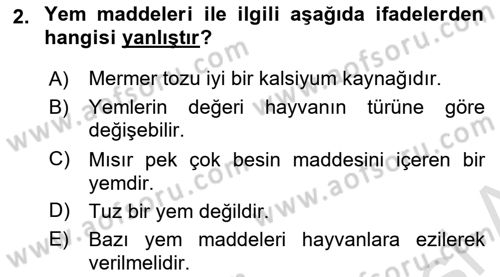 Temel Yem Bilgisi ve Hayvan Besleme Dersi 2020 - 2021 Yılı Yaz Okulu Sınavı 2. Soru