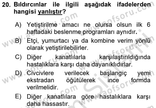 Temel Yem Bilgisi ve Hayvan Besleme Dersi 2020 - 2021 Yılı Yaz Okulu Sınavı 20. Soru