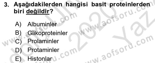 Temel Yem Bilgisi ve Hayvan Besleme Dersi 2020 - 2021 Yılı Yaz Okulu Sınavı 3. Soru