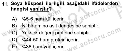 Temel Yem Bilgisi ve Hayvan Besleme Dersi 2021 - 2022 Yılı (Vize) Ara Sınavı 11. Soru