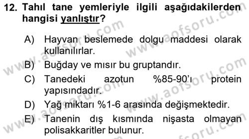 Temel Yem Bilgisi ve Hayvan Besleme Dersi 2021 - 2022 Yılı (Vize) Ara Sınavı 12. Soru