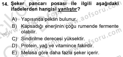 Temel Yem Bilgisi ve Hayvan Besleme Dersi 2021 - 2022 Yılı (Vize) Ara Sınavı 14. Soru