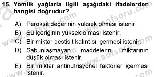 Temel Yem Bilgisi ve Hayvan Besleme Dersi 2021 - 2022 Yılı (Vize) Ara Sınavı 15. Soru