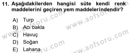 Temel Yem Bilgisi ve Hayvan Besleme Dersi 2021 - 2022 Yılı (Final) Dönem Sonu Sınavı 11. Soru