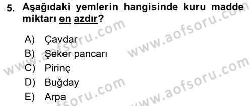 Temel Yem Bilgisi ve Hayvan Besleme Dersi 2021 - 2022 Yılı (Final) Dönem Sonu Sınavı 5. Soru