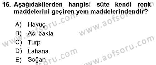 Temel Yem Bilgisi ve Hayvan Besleme Dersi 2021 - 2022 Yılı Yaz Okulu Sınavı 16. Soru