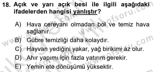 Temel Yem Bilgisi ve Hayvan Besleme Dersi 2021 - 2022 Yılı Yaz Okulu Sınavı 18. Soru