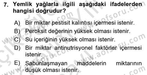 Temel Yem Bilgisi ve Hayvan Besleme Dersi 2021 - 2022 Yılı Yaz Okulu Sınavı 7. Soru