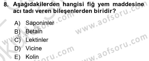 Temel Yem Bilgisi ve Hayvan Besleme Dersi 2021 - 2022 Yılı Yaz Okulu Sınavı 8. Soru