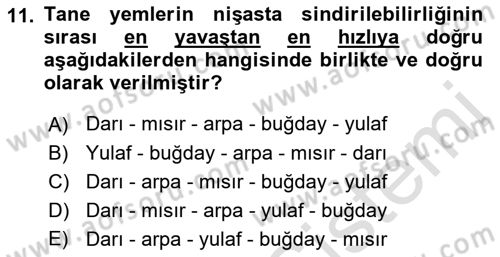 Temel Yem Bilgisi ve Hayvan Besleme Dersi 2022 - 2023 Yılı (Vize) Ara Sınavı 11. Soru