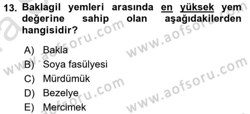 Temel Yem Bilgisi ve Hayvan Besleme Dersi 2022 - 2023 Yılı (Vize) Ara Sınavı 13. Soru