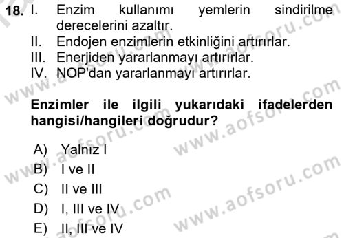 Temel Yem Bilgisi ve Hayvan Besleme Dersi 2022 - 2023 Yılı (Vize) Ara Sınavı 18. Soru