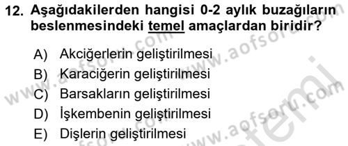 Temel Yem Bilgisi ve Hayvan Besleme Dersi 2022 - 2023 Yılı (Final) Dönem Sonu Sınavı 12. Soru