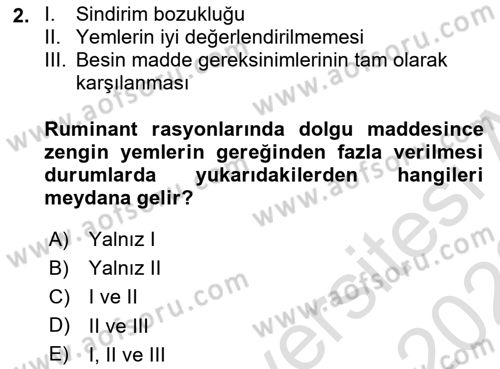 Temel Yem Bilgisi ve Hayvan Besleme Dersi 2022 - 2023 Yılı (Final) Dönem Sonu Sınavı 2. Soru