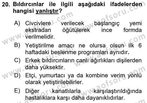 Temel Yem Bilgisi ve Hayvan Besleme Dersi 2022 - 2023 Yılı (Final) Dönem Sonu Sınavı 20. Soru