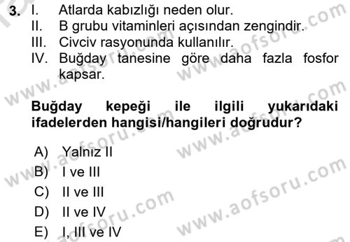 Temel Yem Bilgisi ve Hayvan Besleme Dersi 2022 - 2023 Yılı (Final) Dönem Sonu Sınavı 3. Soru