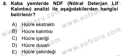 Temel Yem Bilgisi ve Hayvan Besleme Dersi 2022 - 2023 Yılı (Final) Dönem Sonu Sınavı 8. Soru