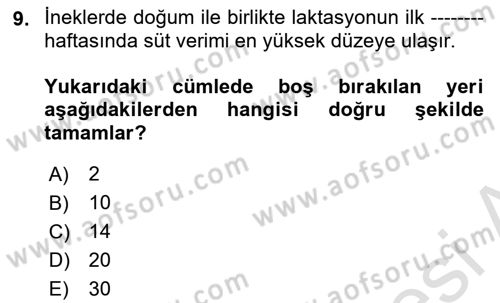 Temel Yem Bilgisi ve Hayvan Besleme Dersi 2022 - 2023 Yılı (Final) Dönem Sonu Sınavı 9. Soru